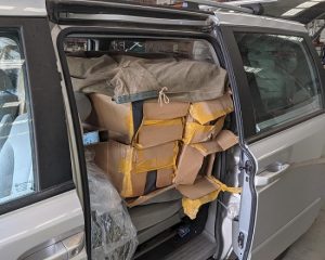 Van loaded with recycled scout gear