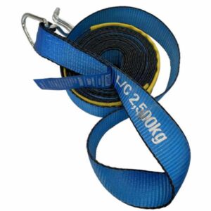 Rolled up blue tie down strap
